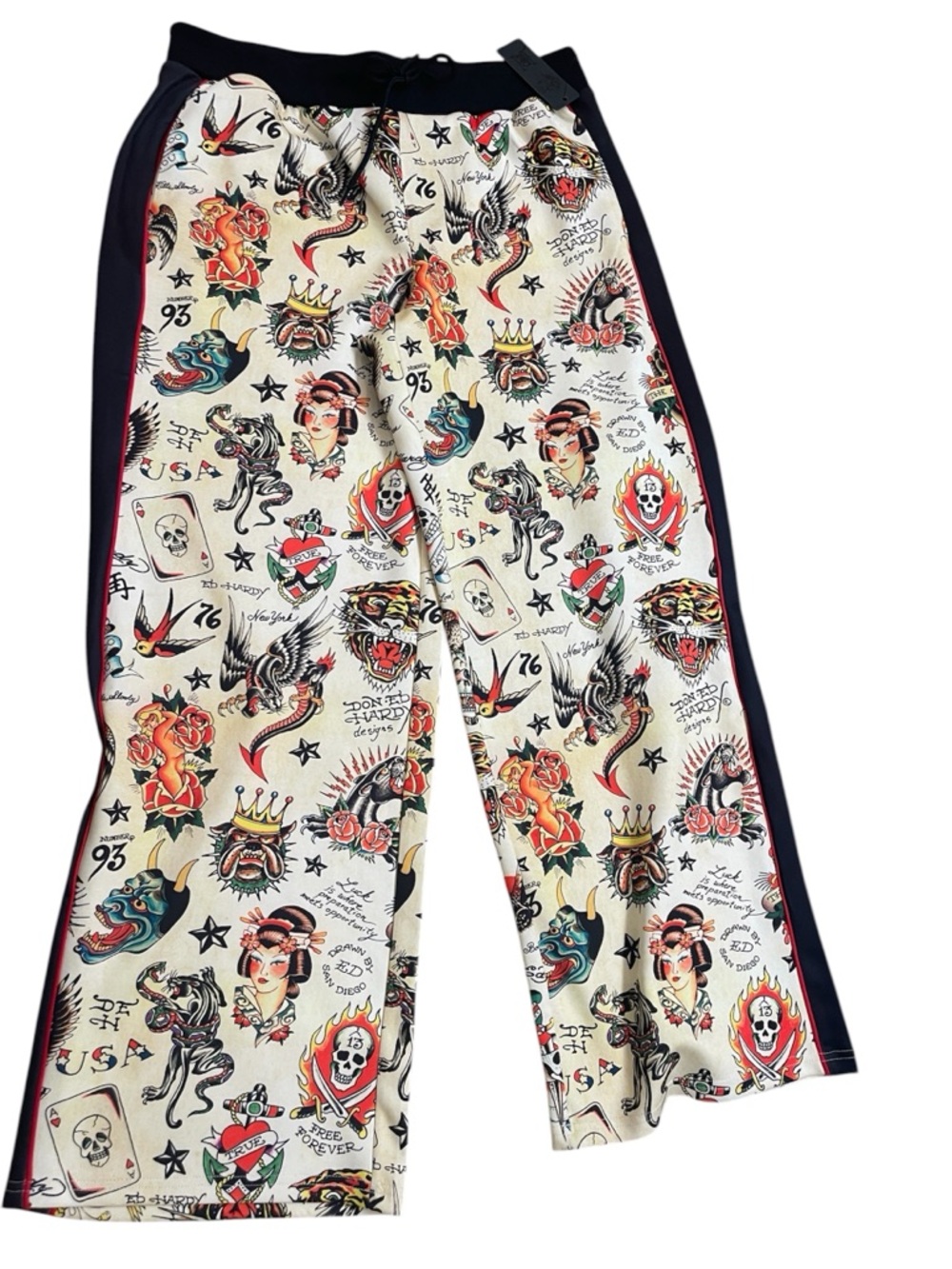 ED HARDY Y2K style women’s track pants large NWT yellow with red black - Picture 2 of 10